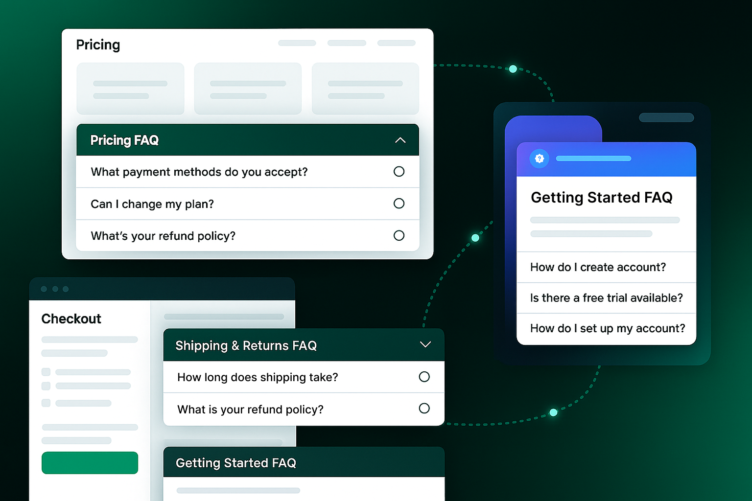 Dynamic FAQ sections embedded in different pages