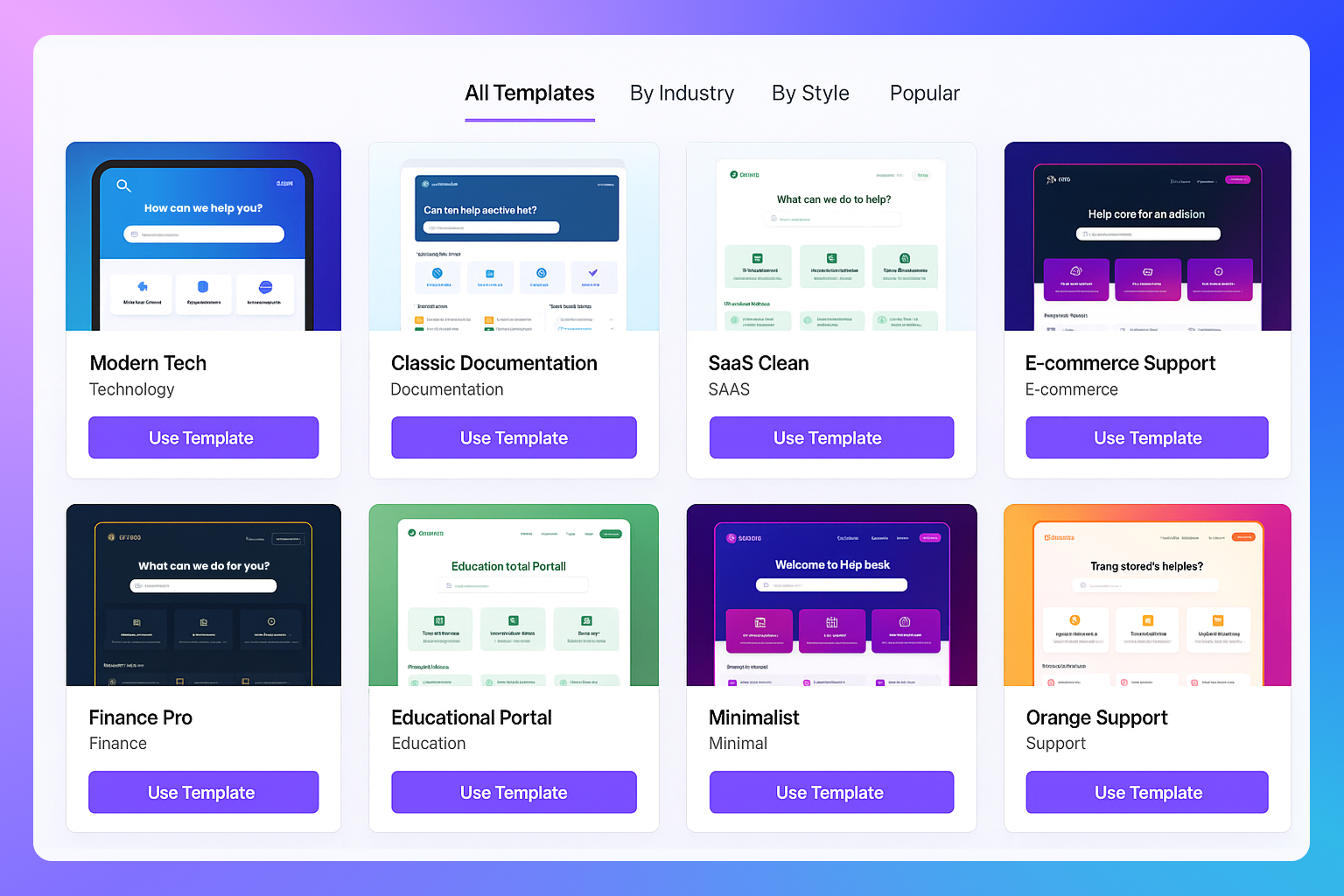 Library of pre-built help center templates