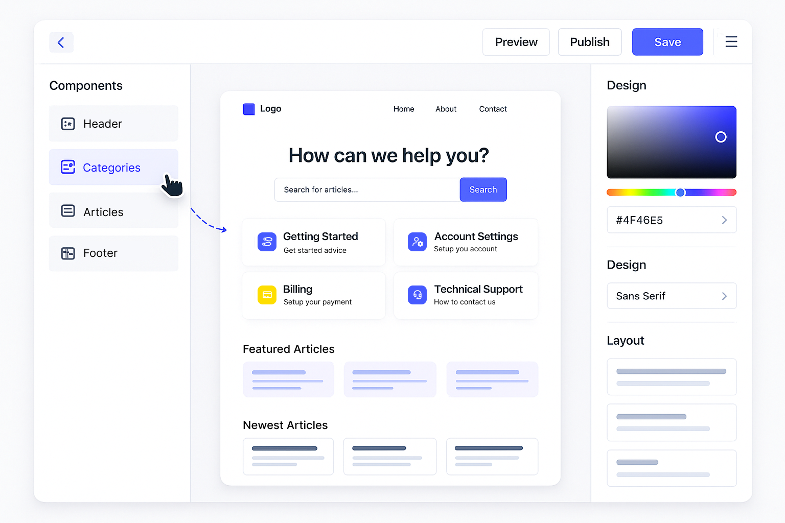 Visual template editor with live preview