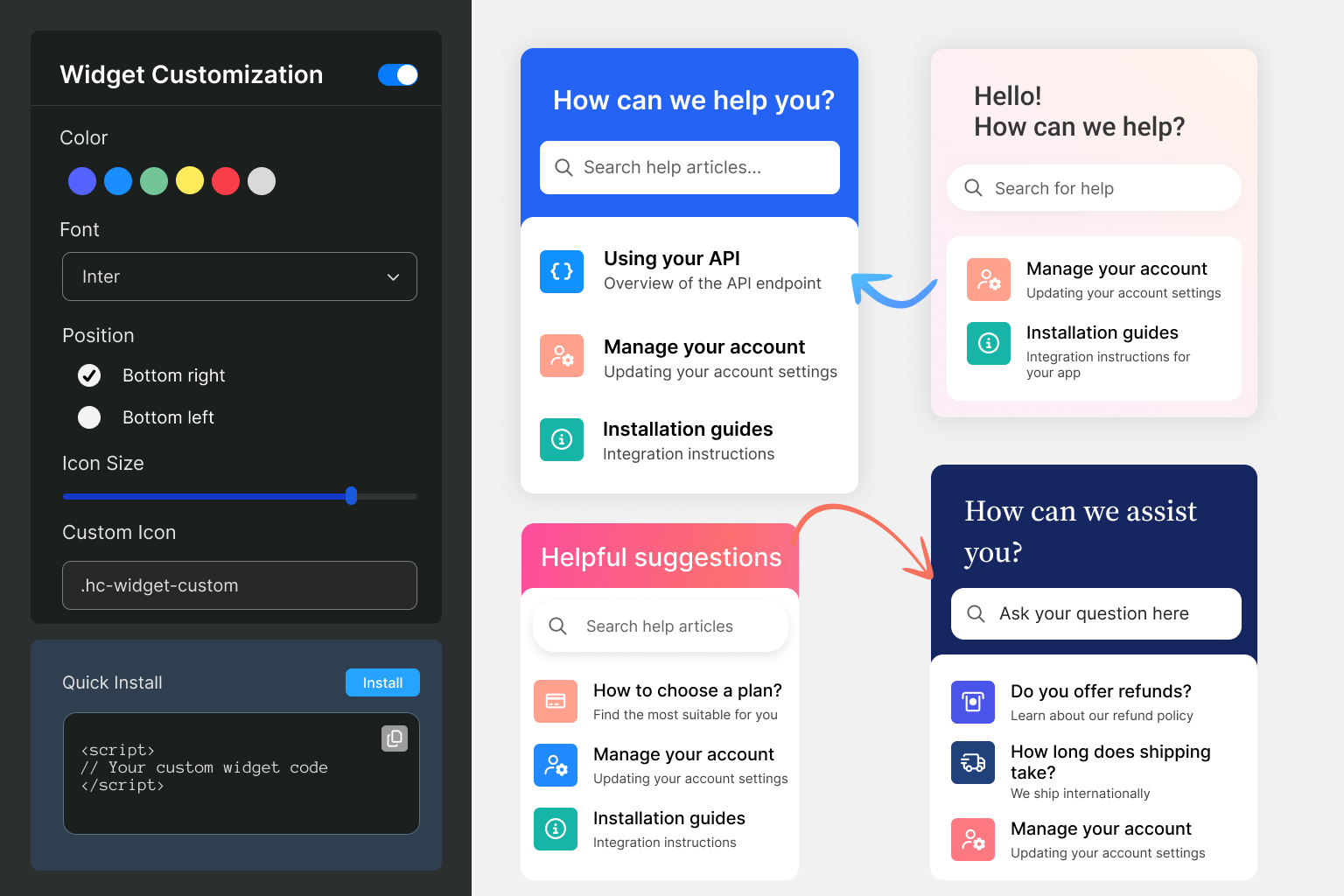 Widget customization options
