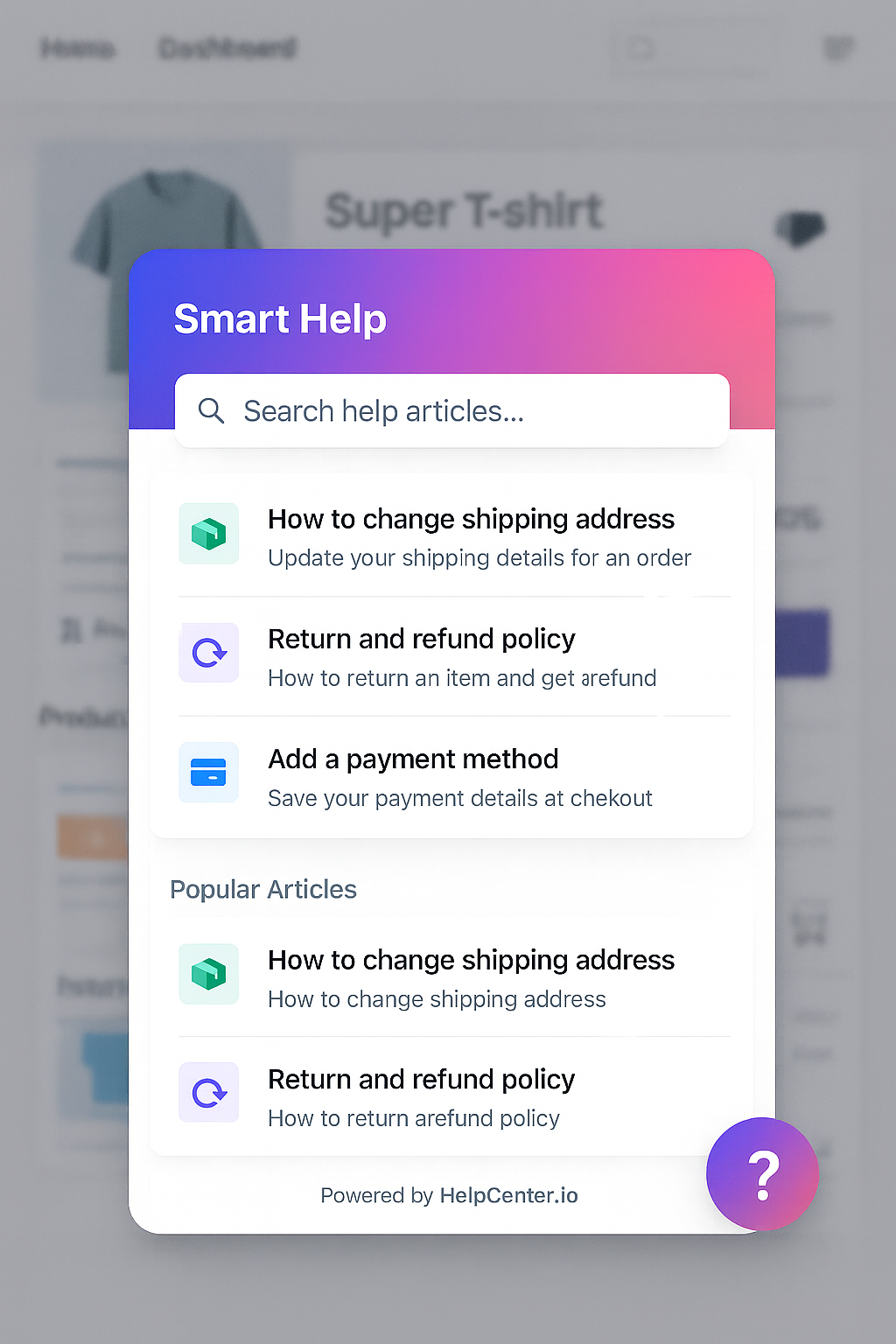 Smart widget showing contextual suggestions