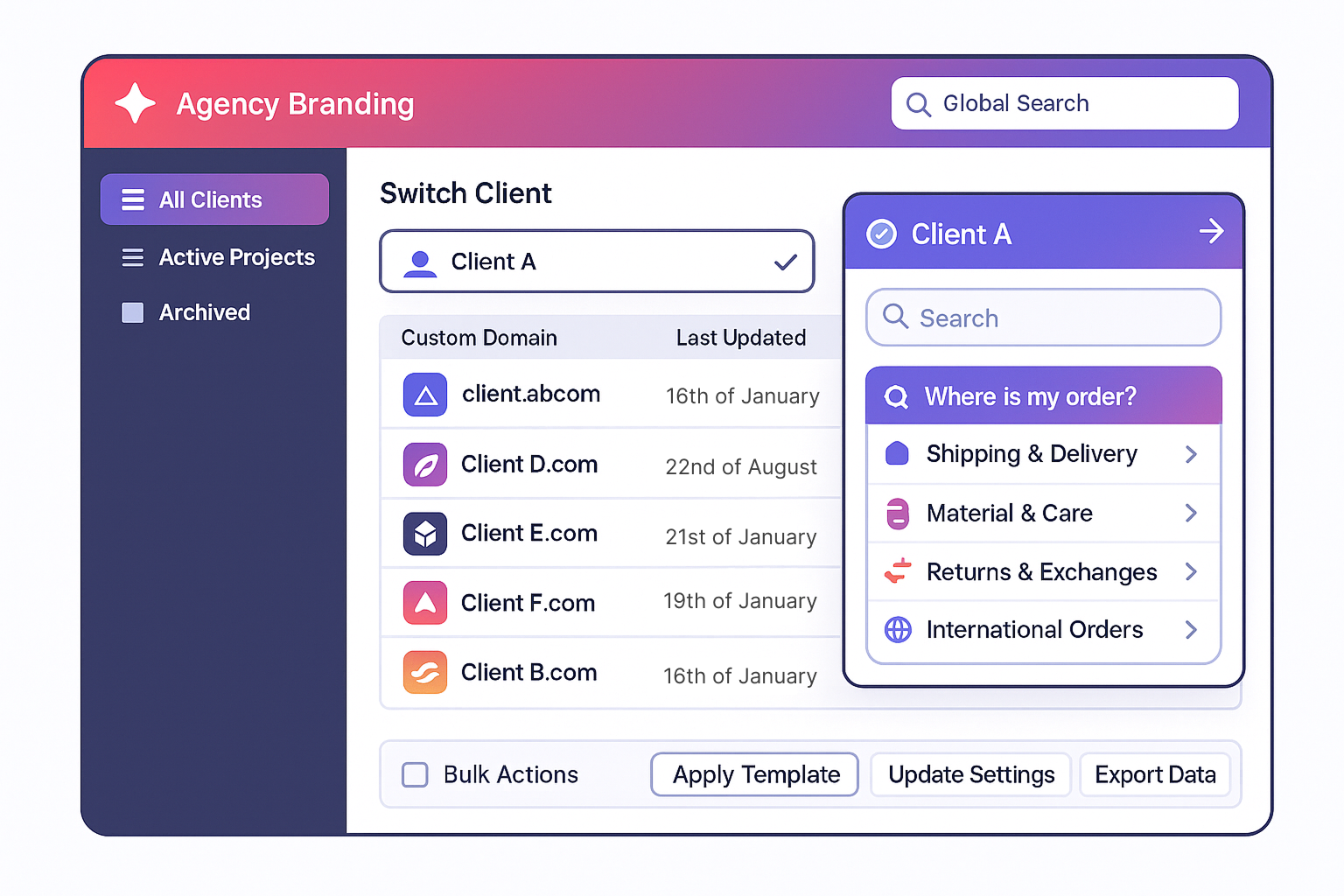 Multi-client management dashboard