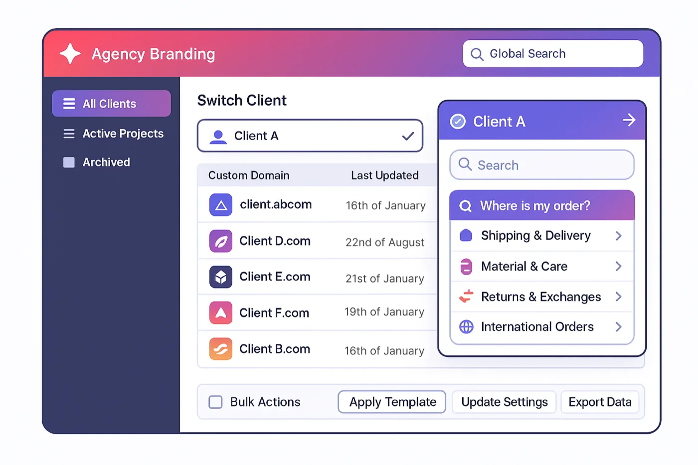 Multi-client management dashboard