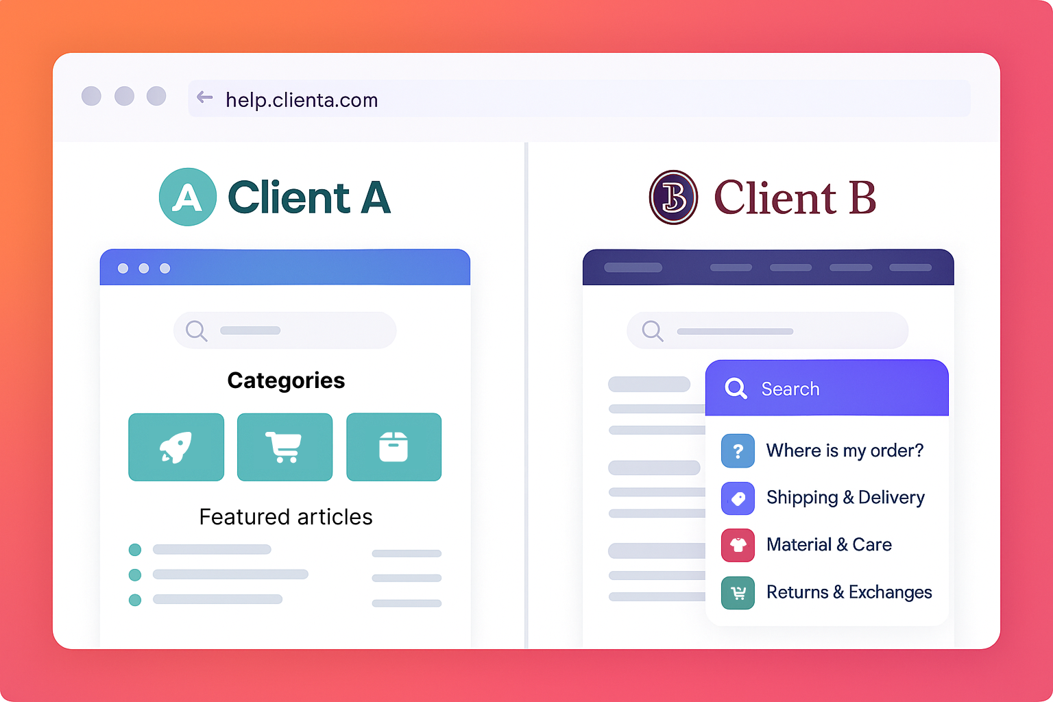 Multiple client help centers with custom branding