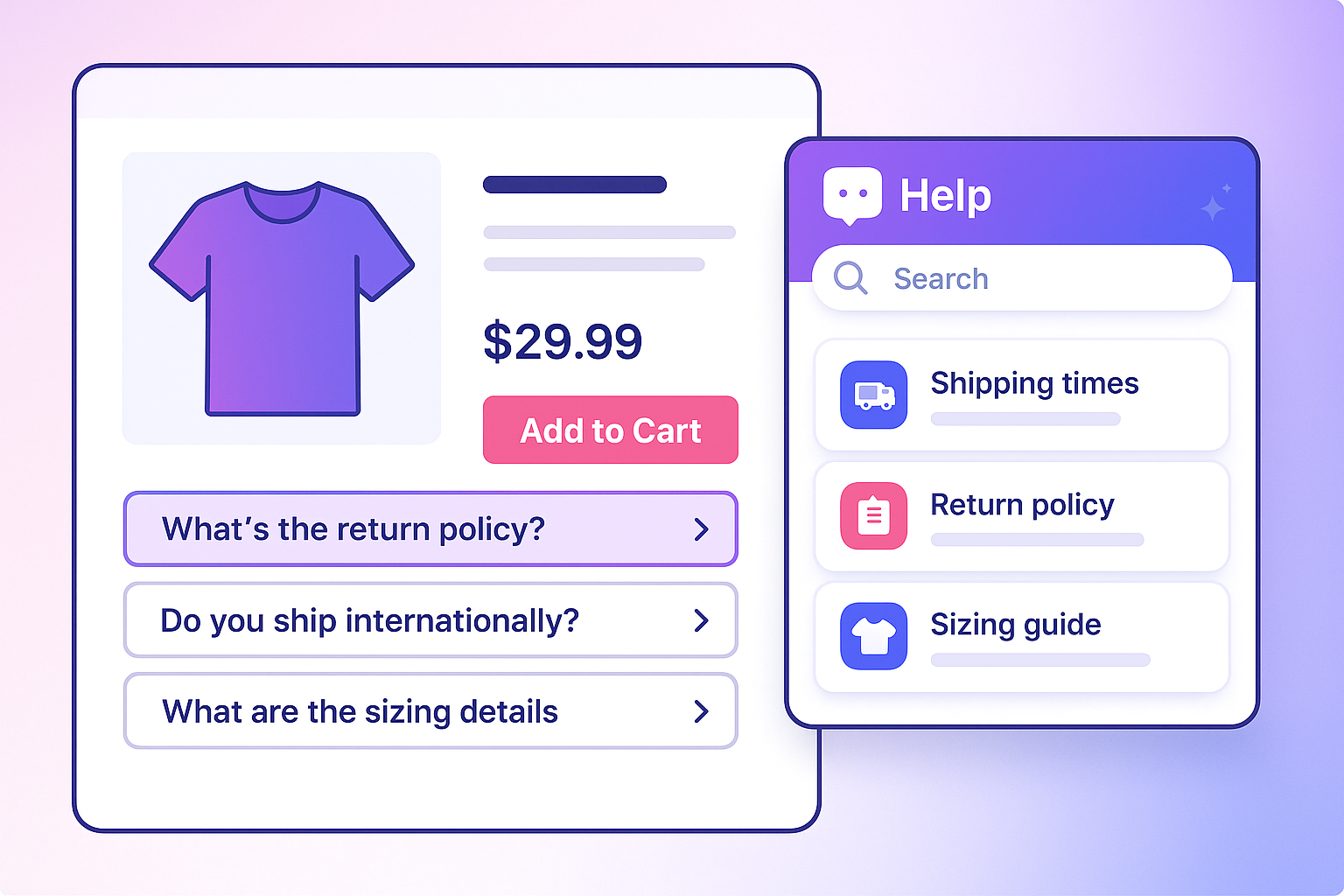 Product page with embedded FAQ and AI widget
