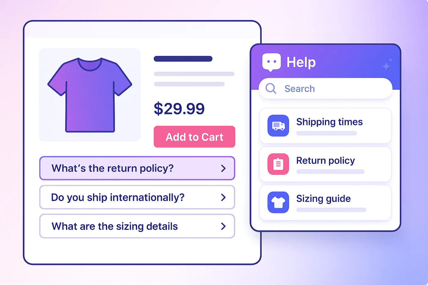Product page with embedded FAQ and AI widget