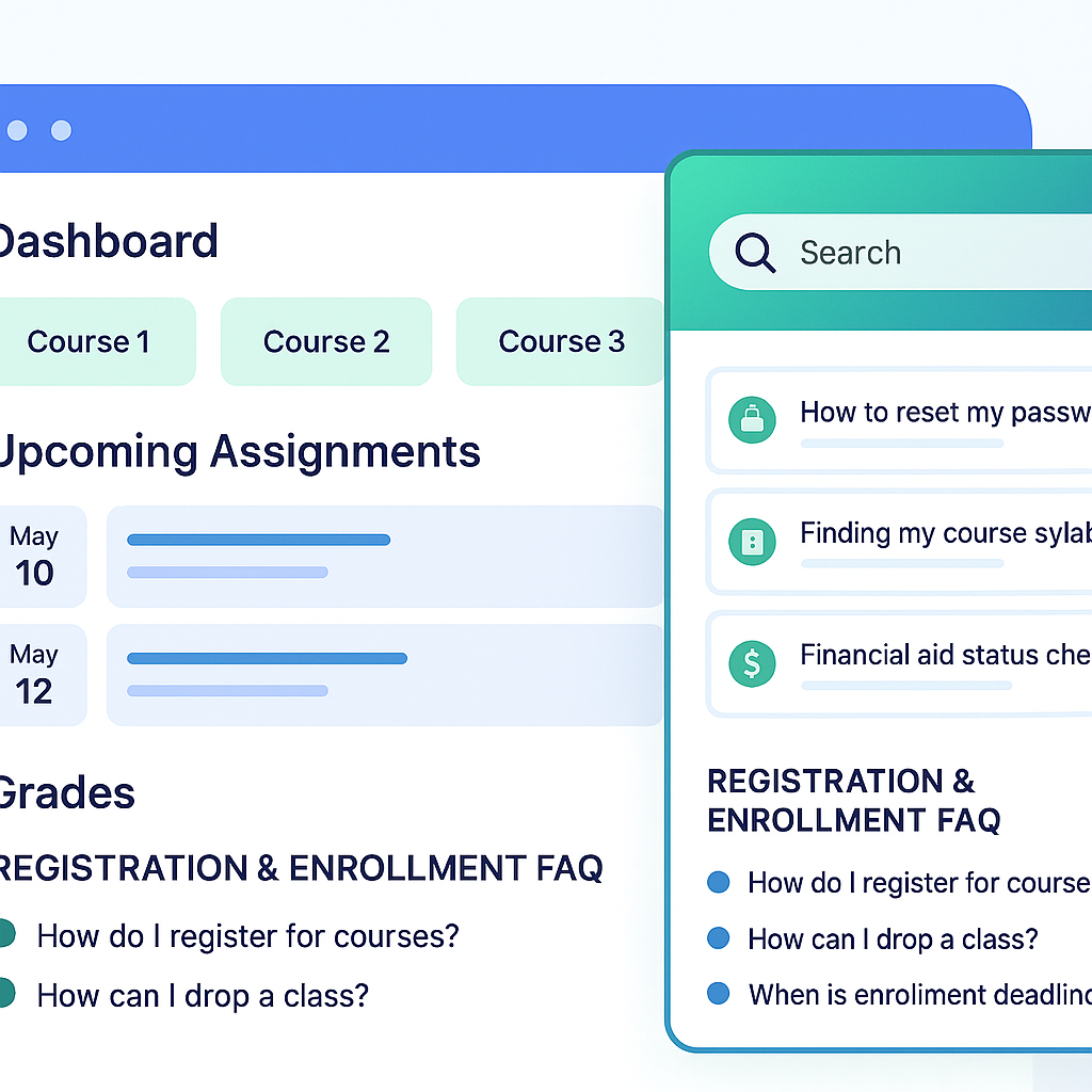 LMS portal with embedded FAQ and AI widget