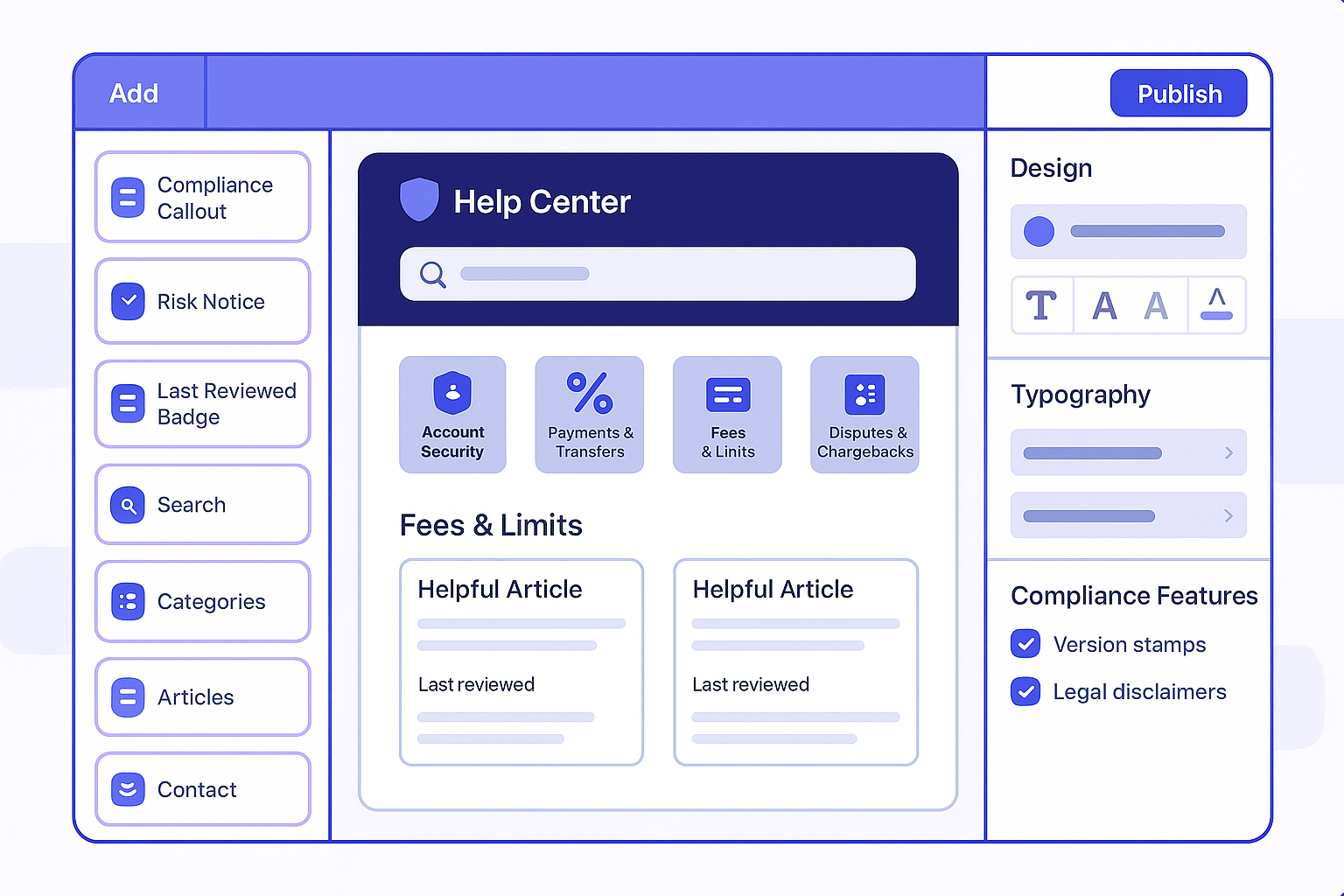 Template Editor with compliance callouts and brand controls