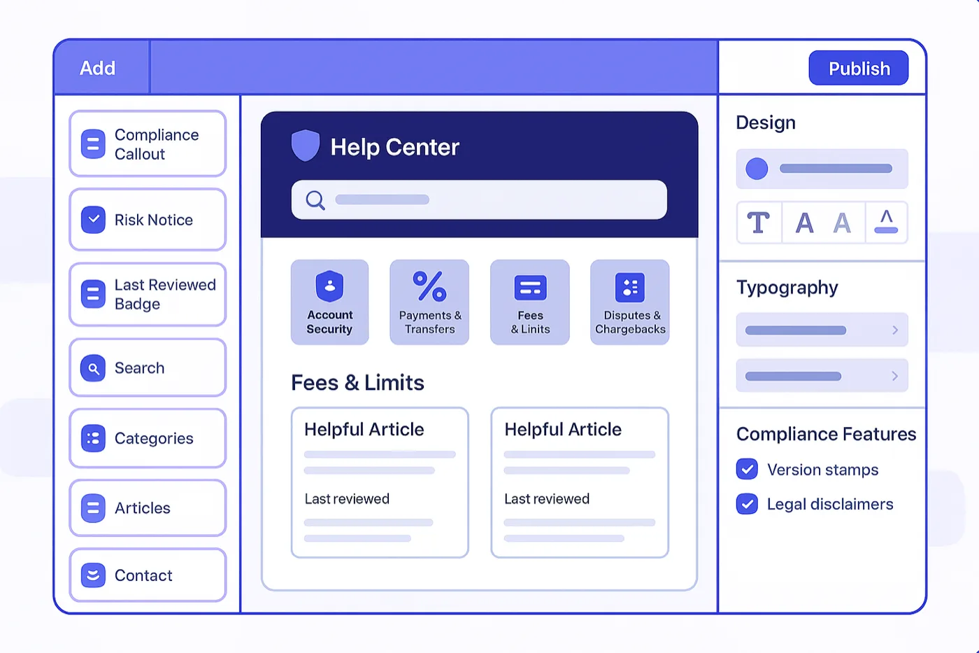 Template Editor with compliance callouts and brand controls