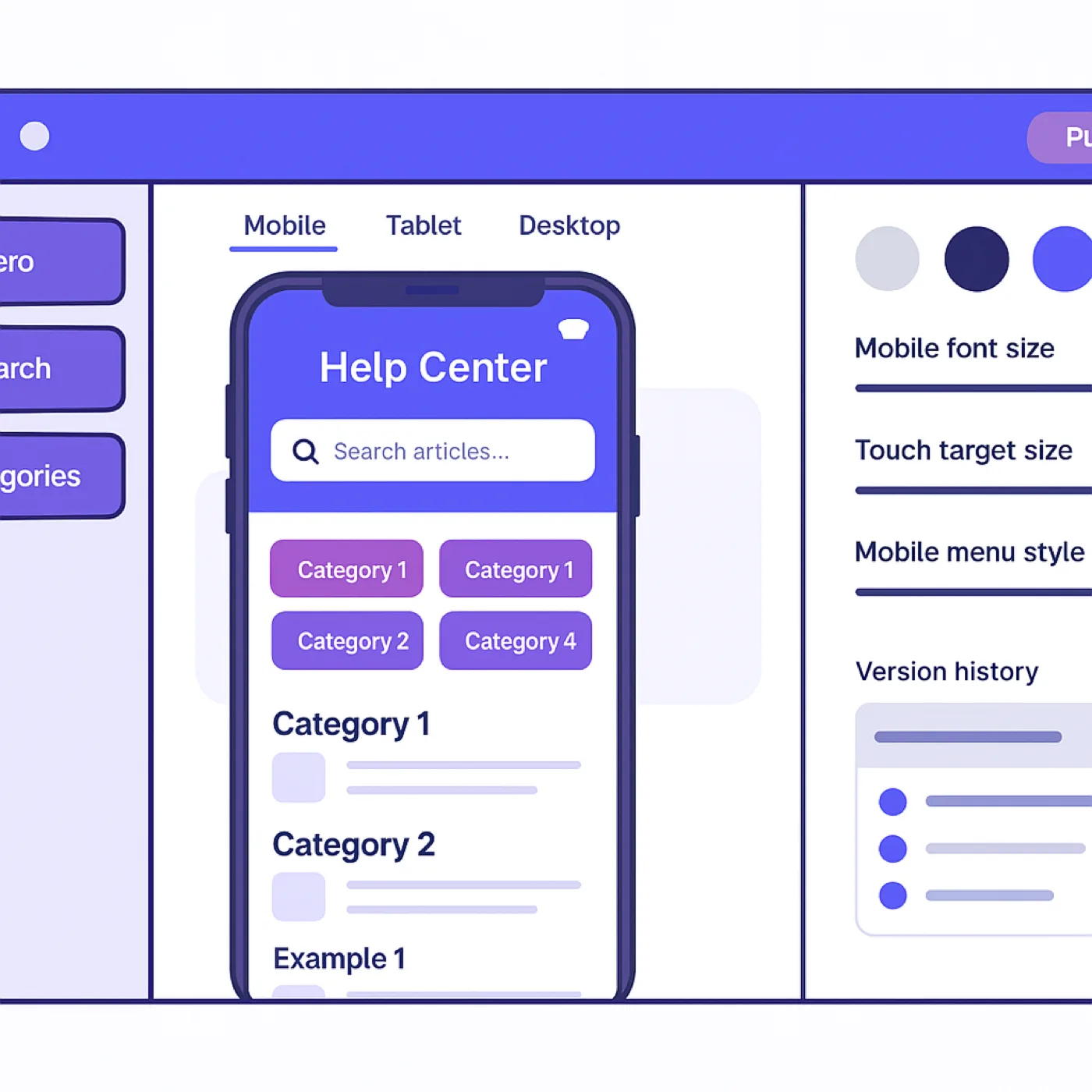 Editor canvas customizing colors and section order