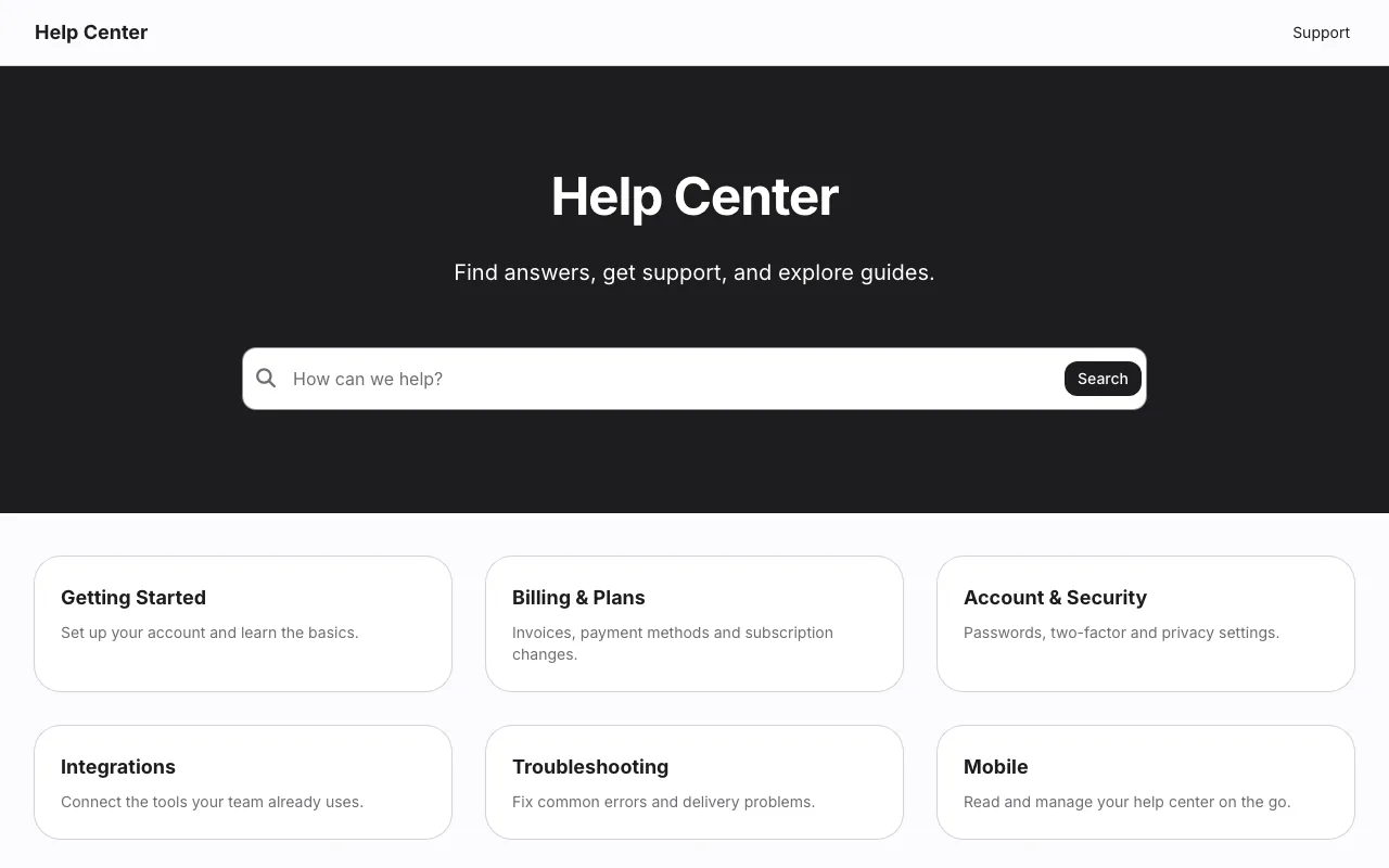 Home page of the Apple Minimal knowledge base template