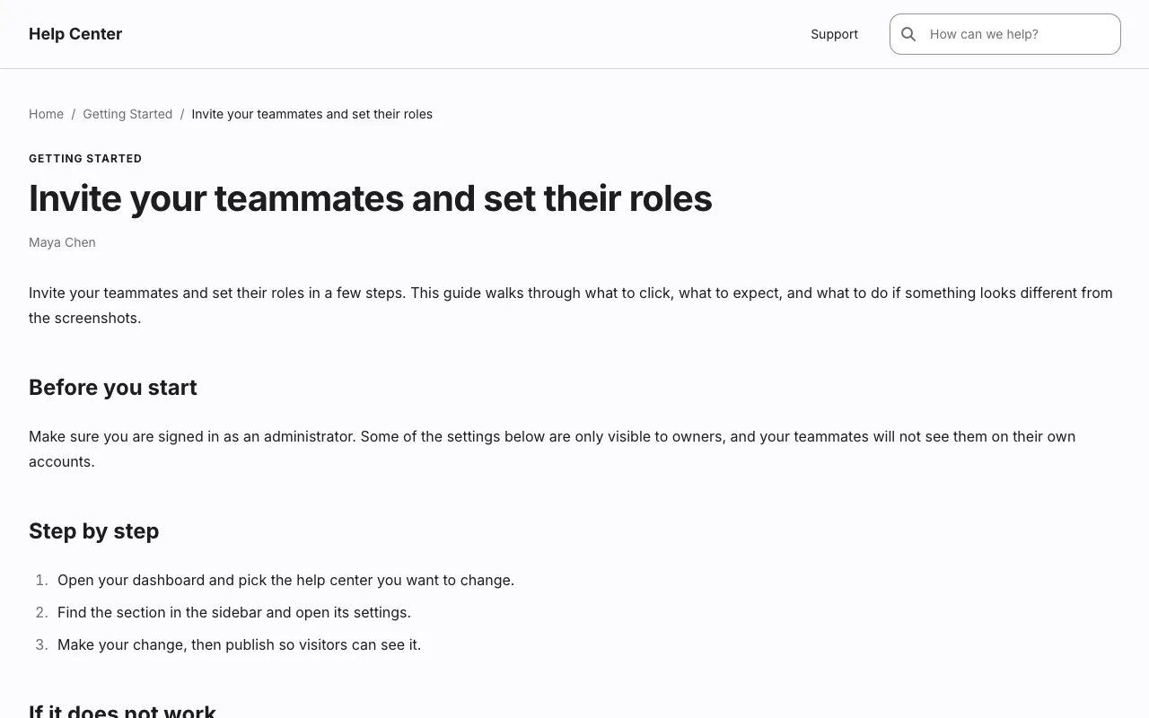 Apple Minimal knowledge base template: a article page