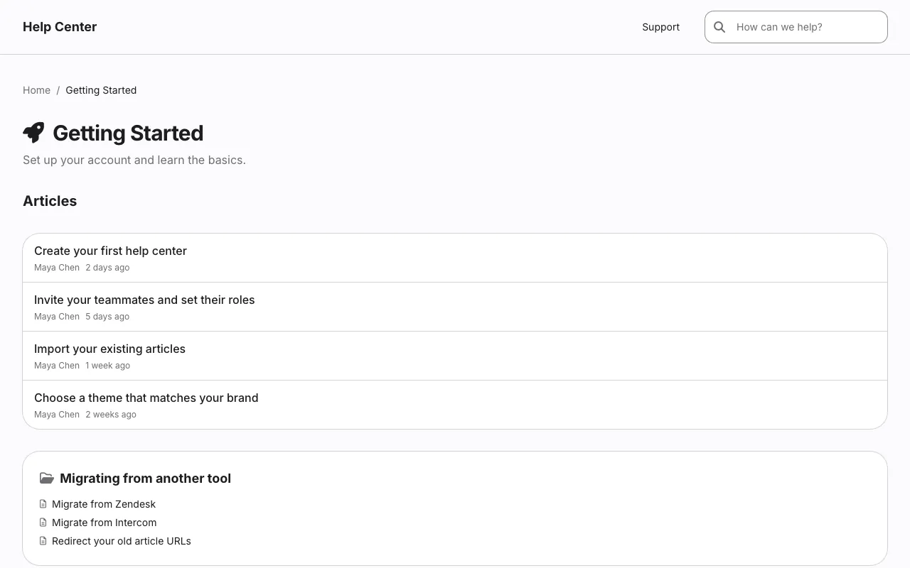 Apple Minimal knowledge base template: a category page