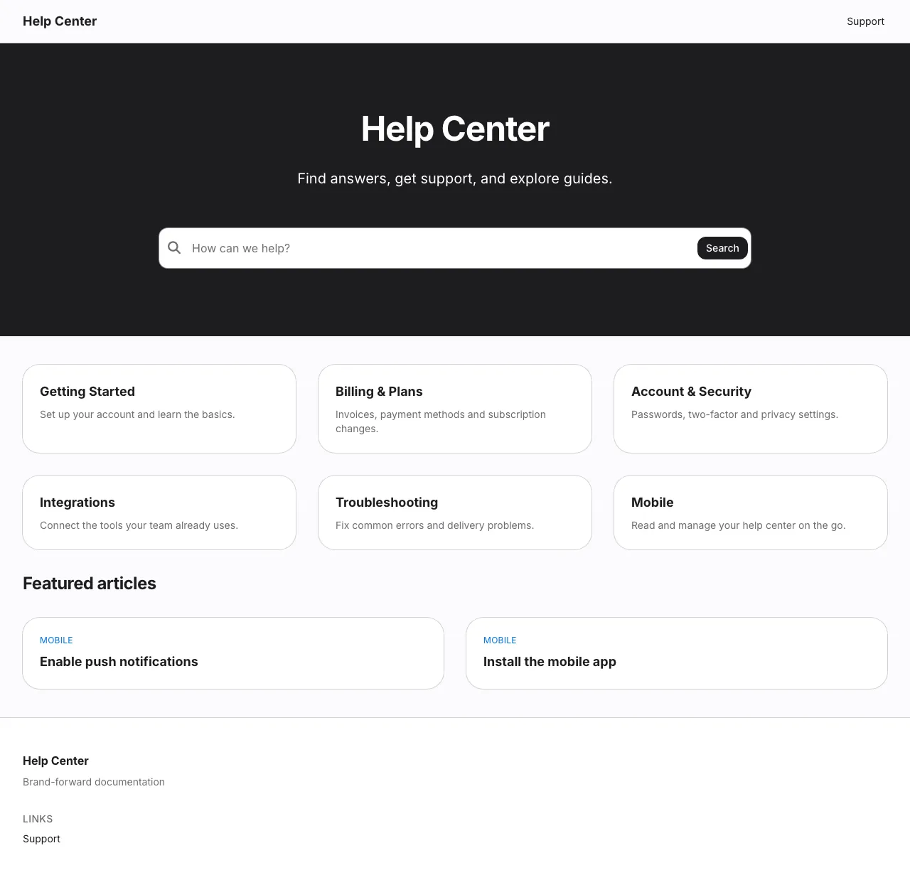 Apple Minimal knowledge base template: the whole home page