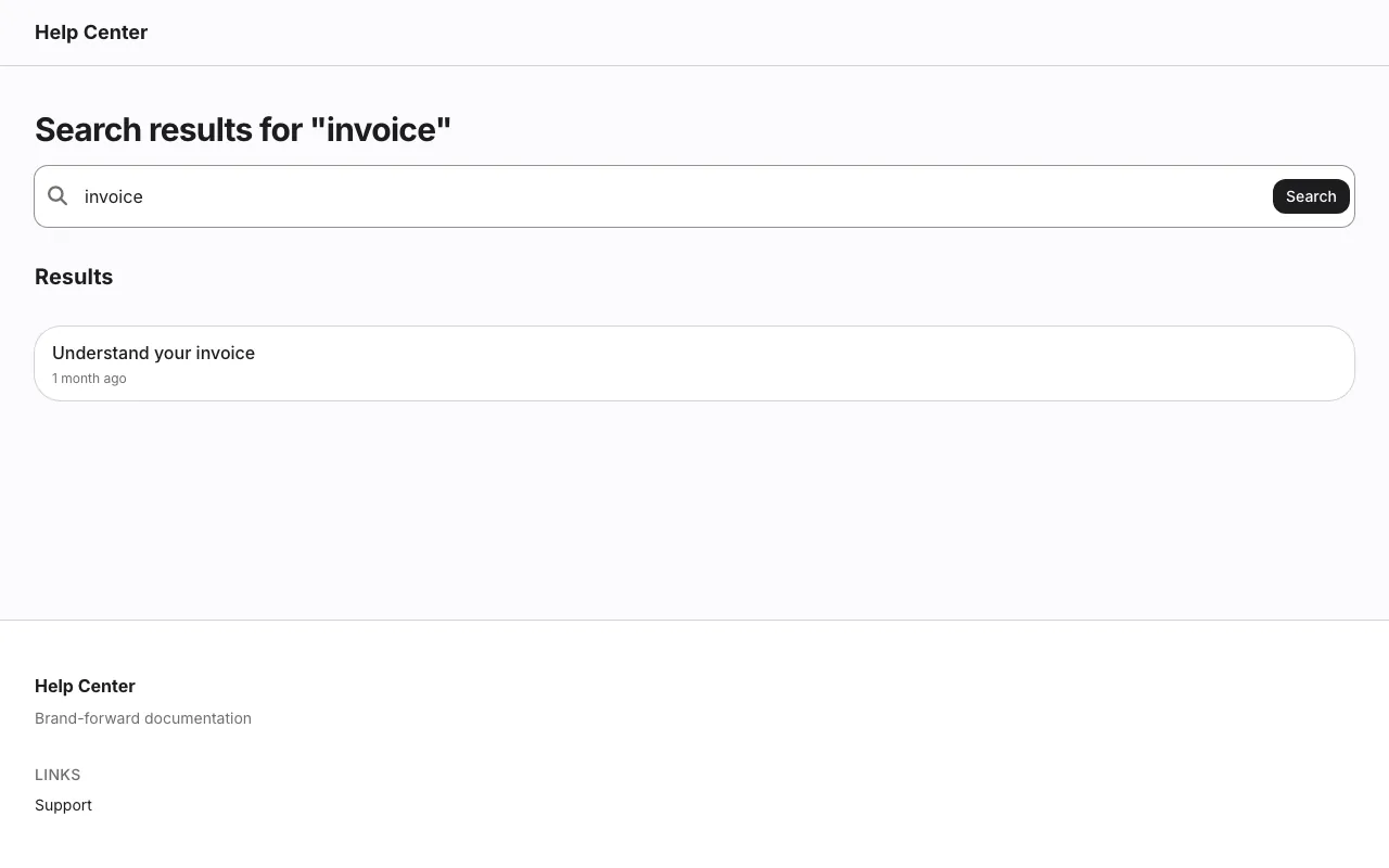 Apple Minimal knowledge base template: a search results page