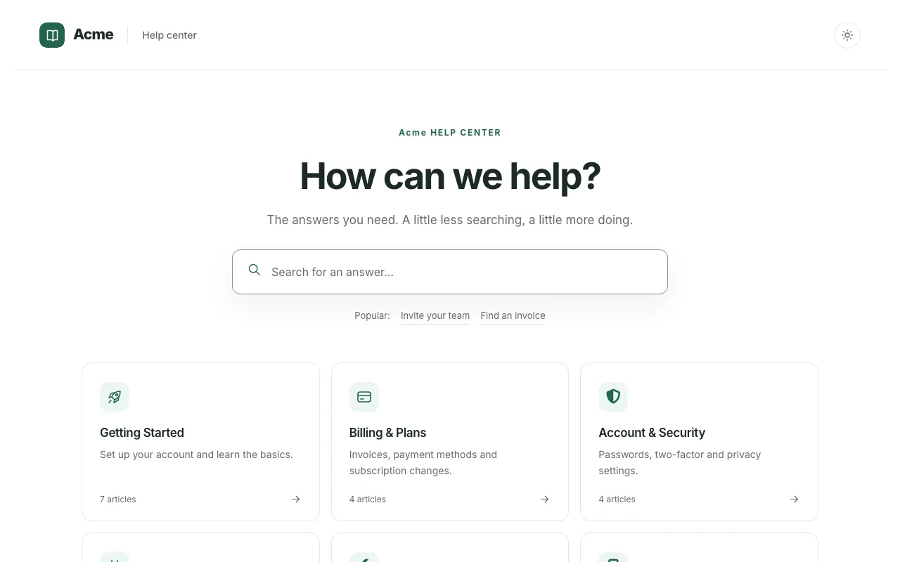 Home page of the Compass knowledge base template