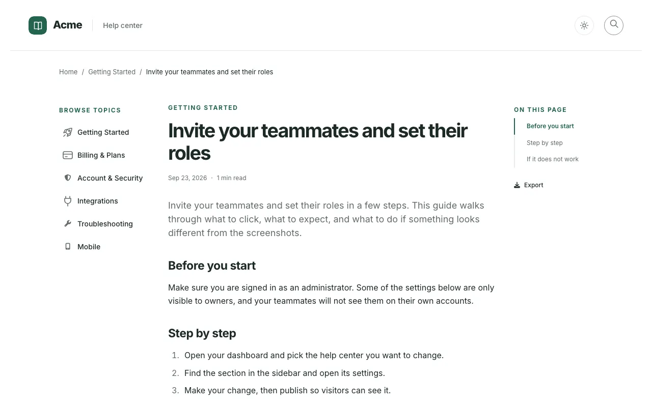 Compass knowledge base template: a article page