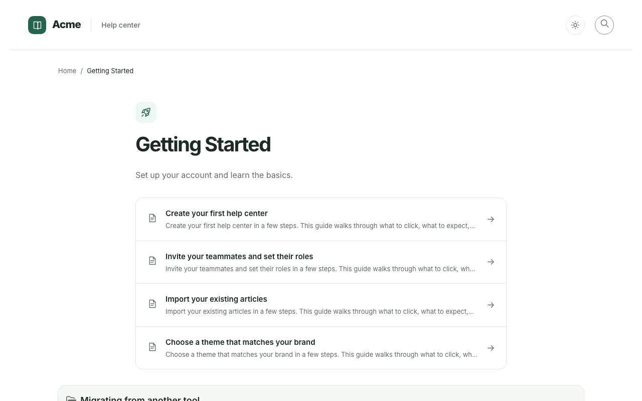 Compass knowledge base template: a category page