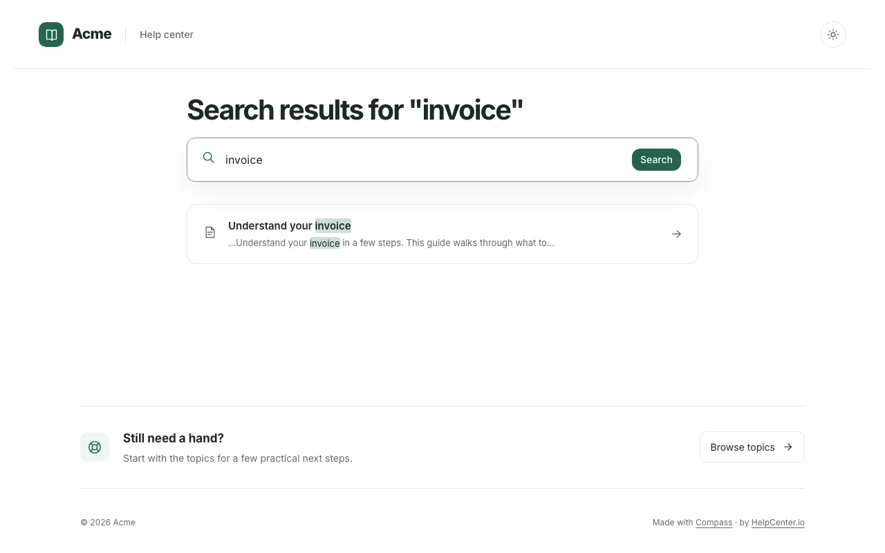 Compass knowledge base template: a search results page