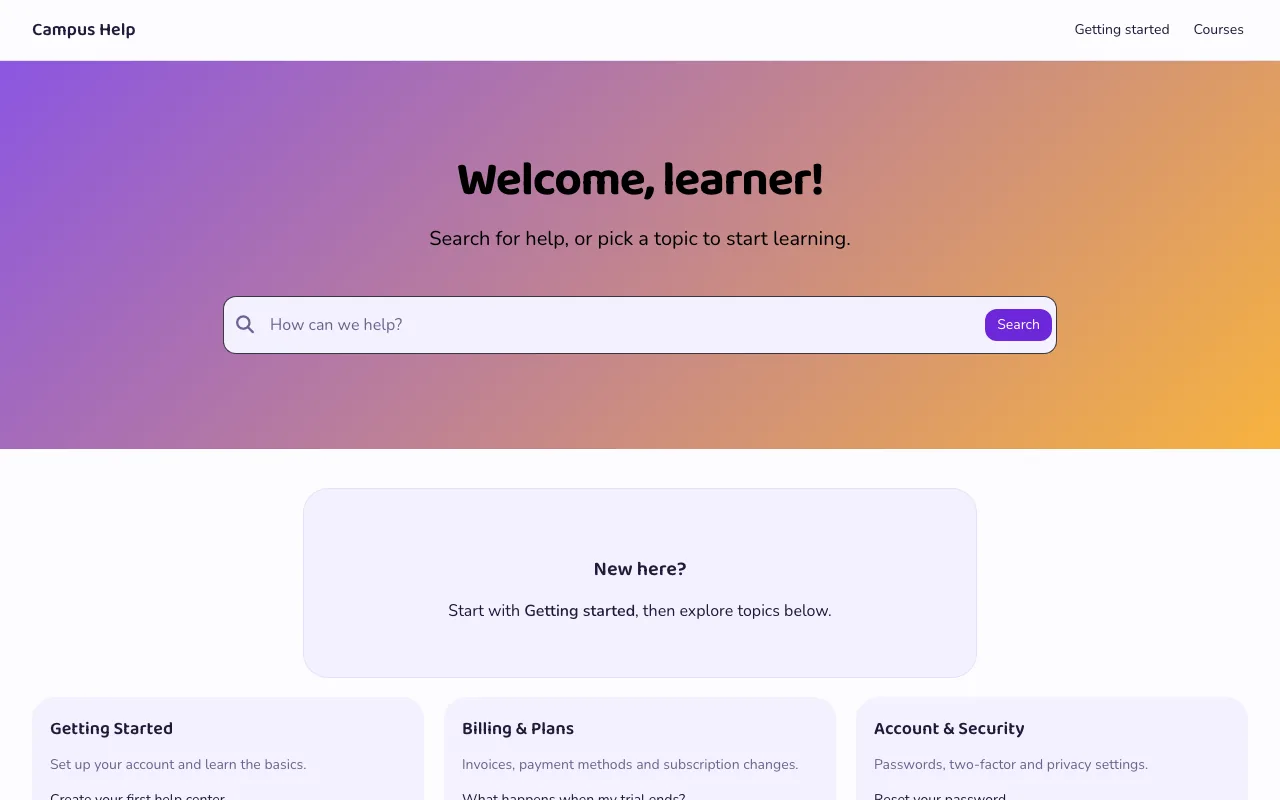 Home page of the Campus knowledge base template