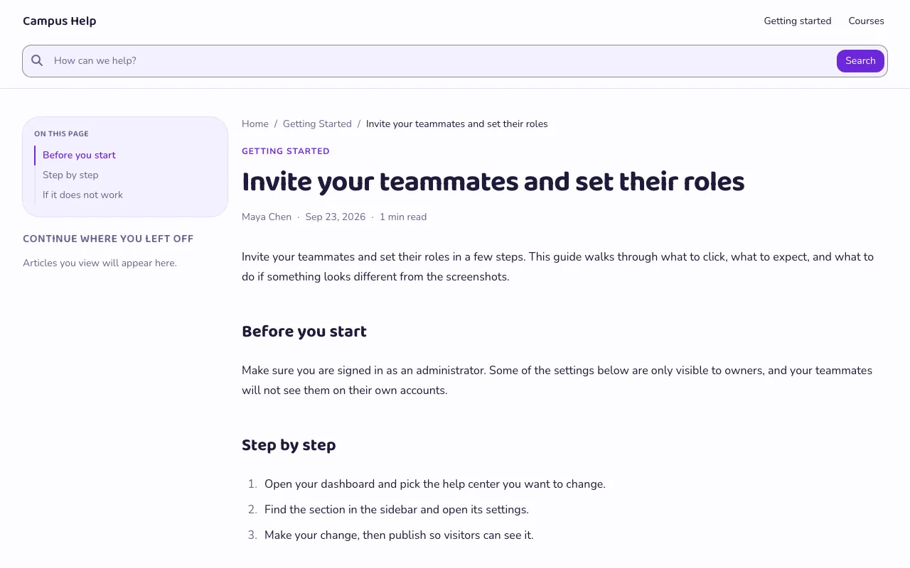 Campus knowledge base template: a article page