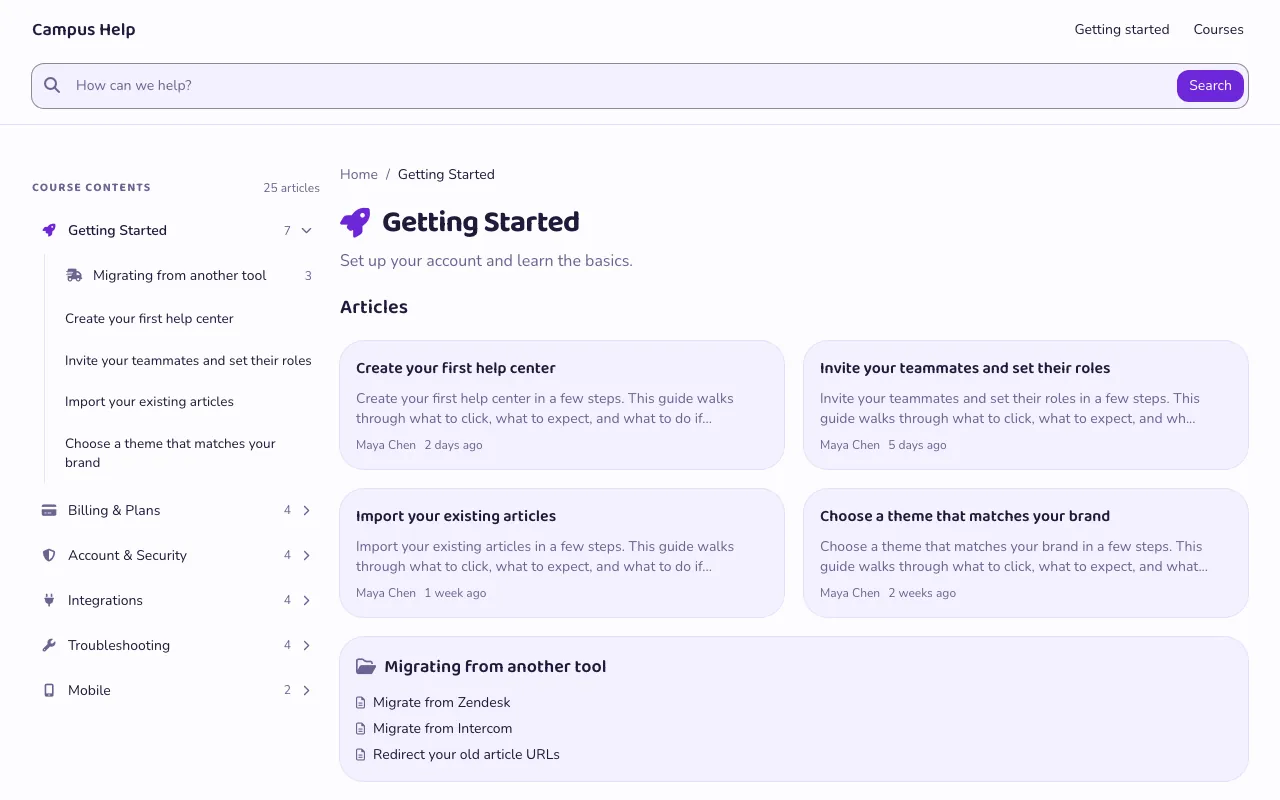 Campus knowledge base template: a category page