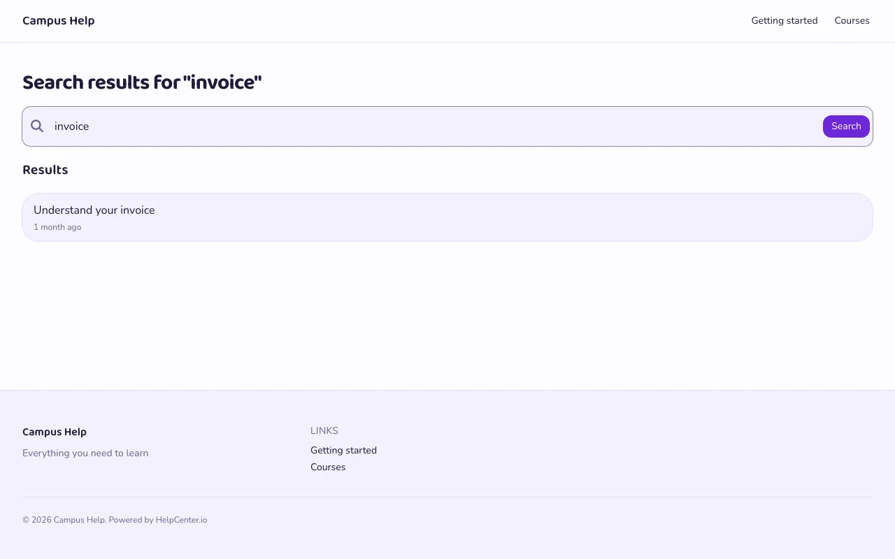 Campus knowledge base template: a search results page