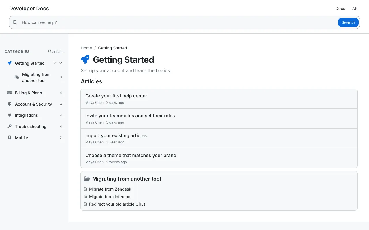 GitHub Dense knowledge base template: a category page