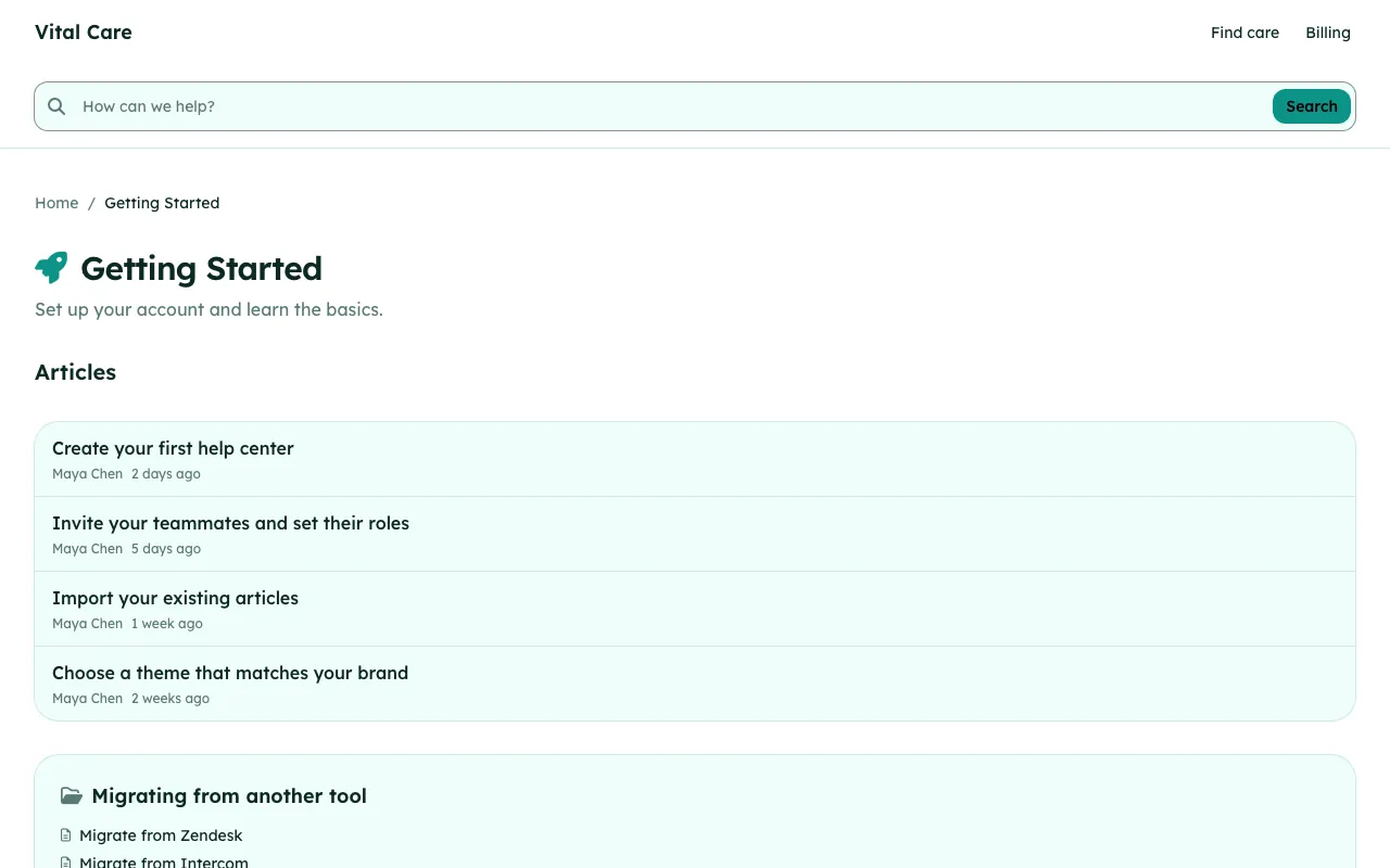 Vital knowledge base template: a category page