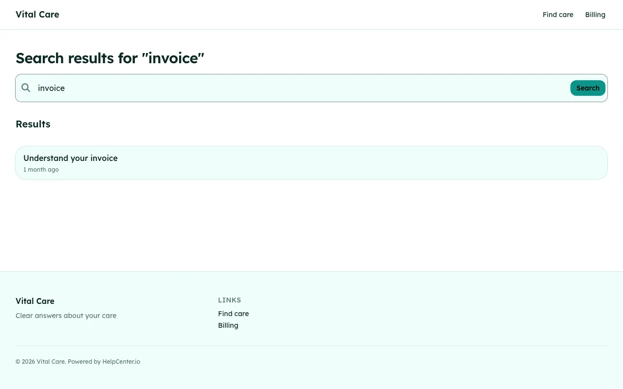 Vital knowledge base template: a search results page