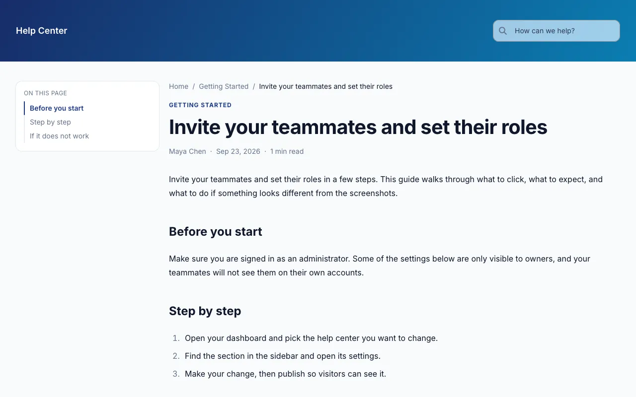 Minimal Classic knowledge base template: a article page