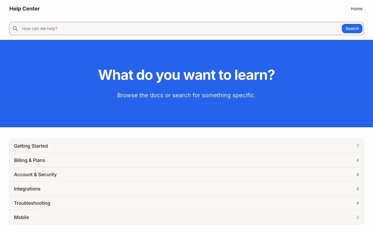 Home page of the Notion Airy knowledge base template