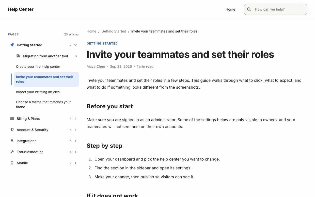 Notion Airy knowledge base template: a article page