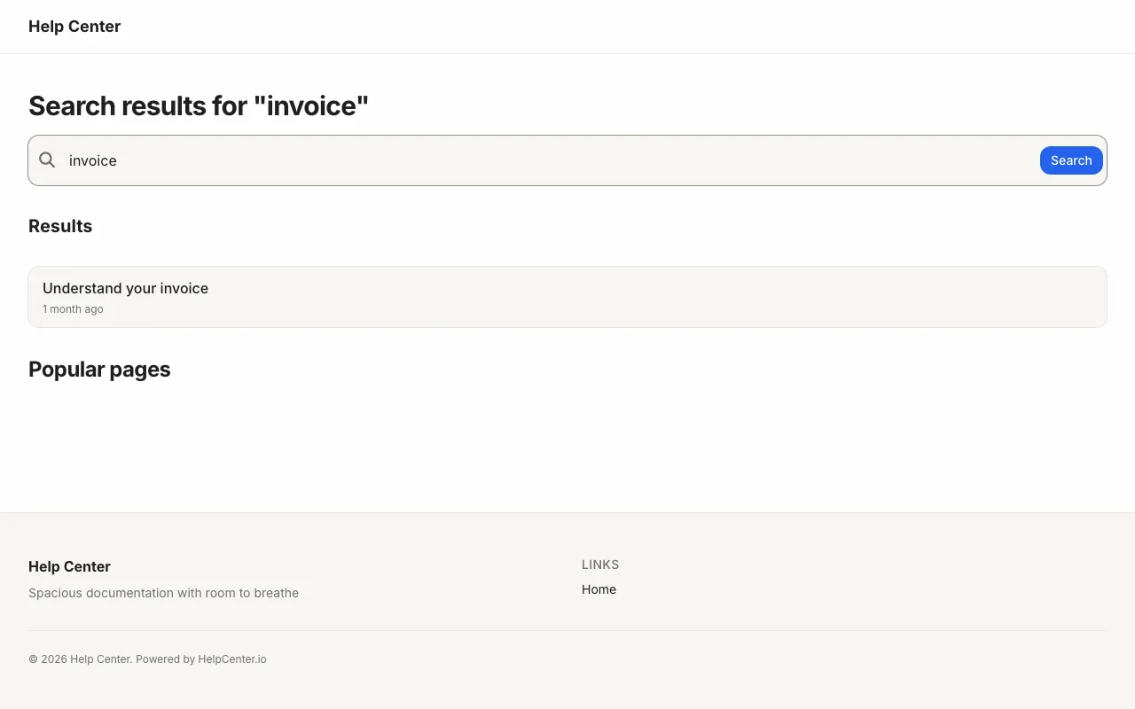 Notion Airy knowledge base template: a search results page
