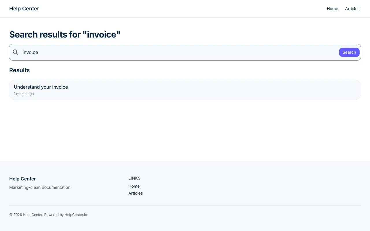 Stripe Clean knowledge base template: a search results page