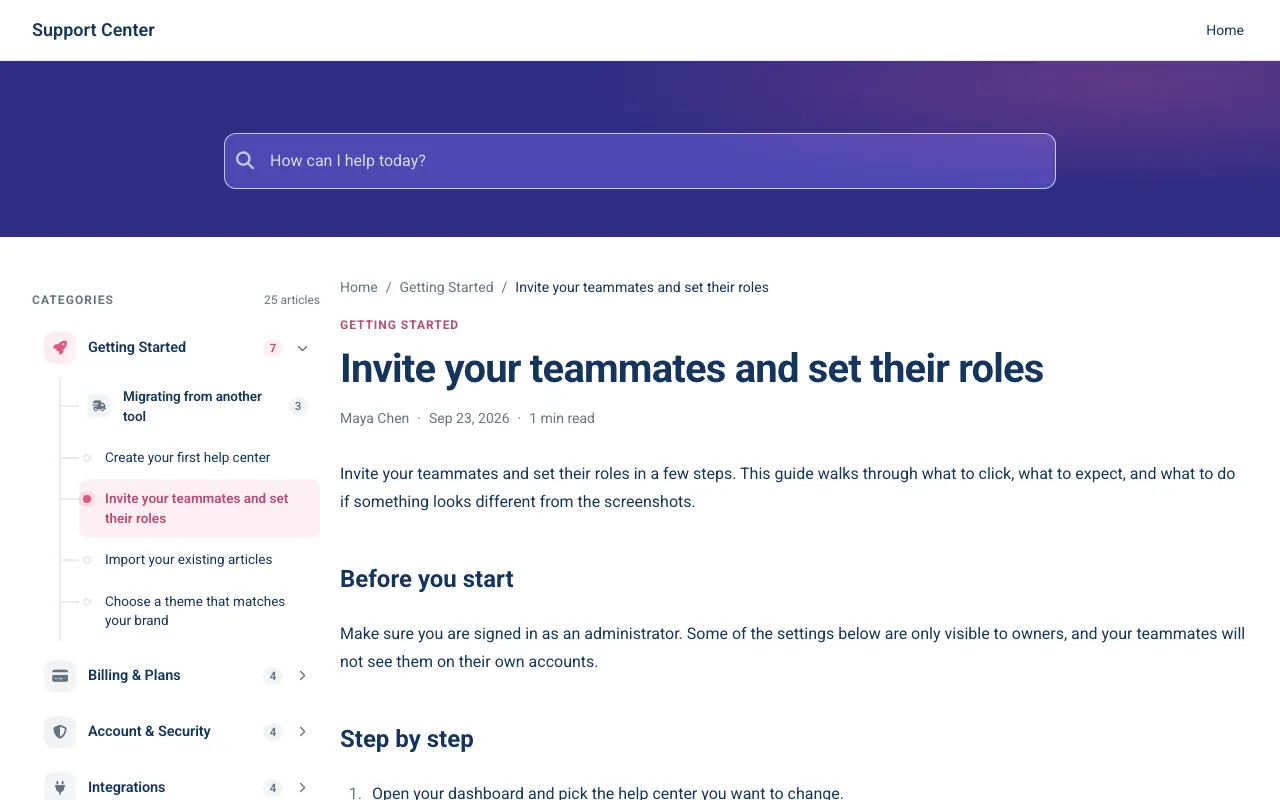 Aurora Support knowledge base template: a article page