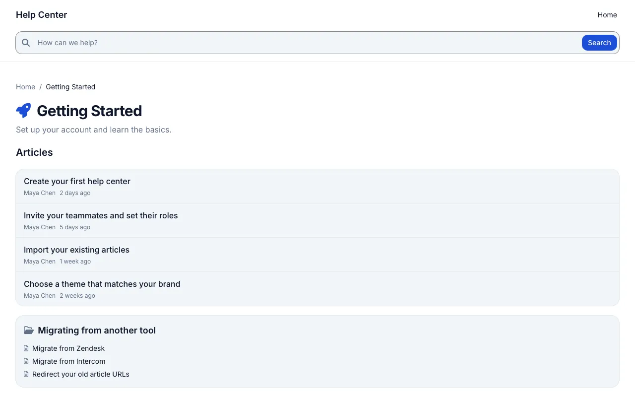 Support Classic knowledge base template: a category page