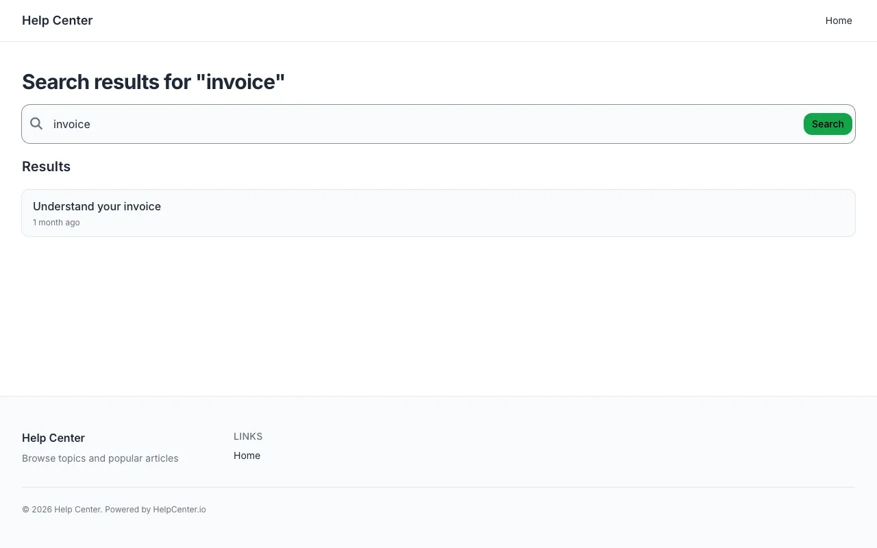 Support Columns knowledge base template: a search results page